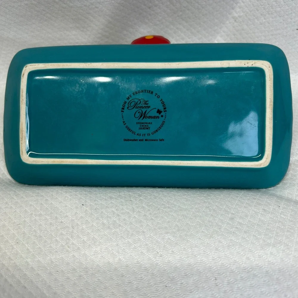 Pioneer Woman Butter Makes Everything Better Floral Stoneware Butter Dish Teal